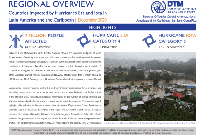 DTM Regional Overview — Countries Impacted by Hurricanes Eta and