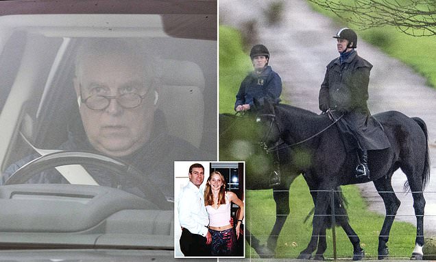 Prince Andrew is spotted on horseback as dossier blows hole