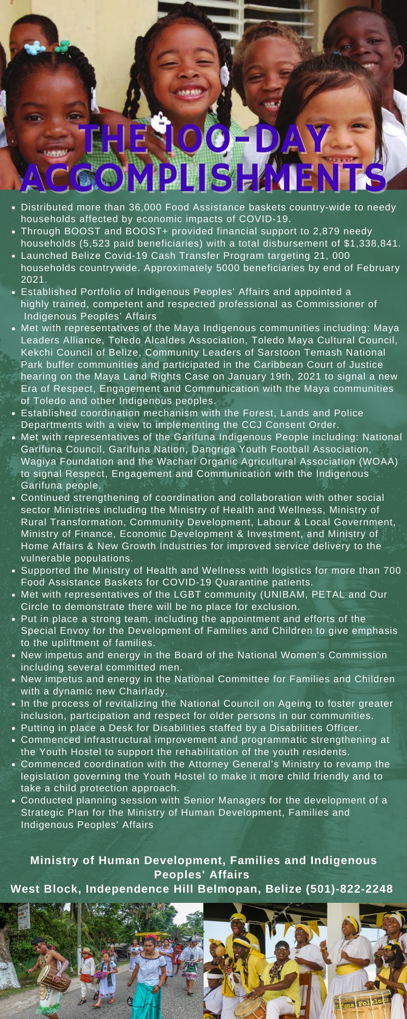 100-Day Accomplishments of the Ministry of Human Development, Families and