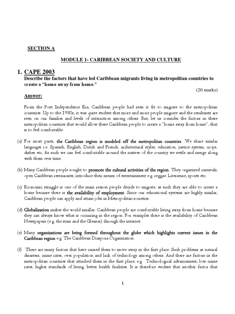 Carib Studies Past Papers Answers