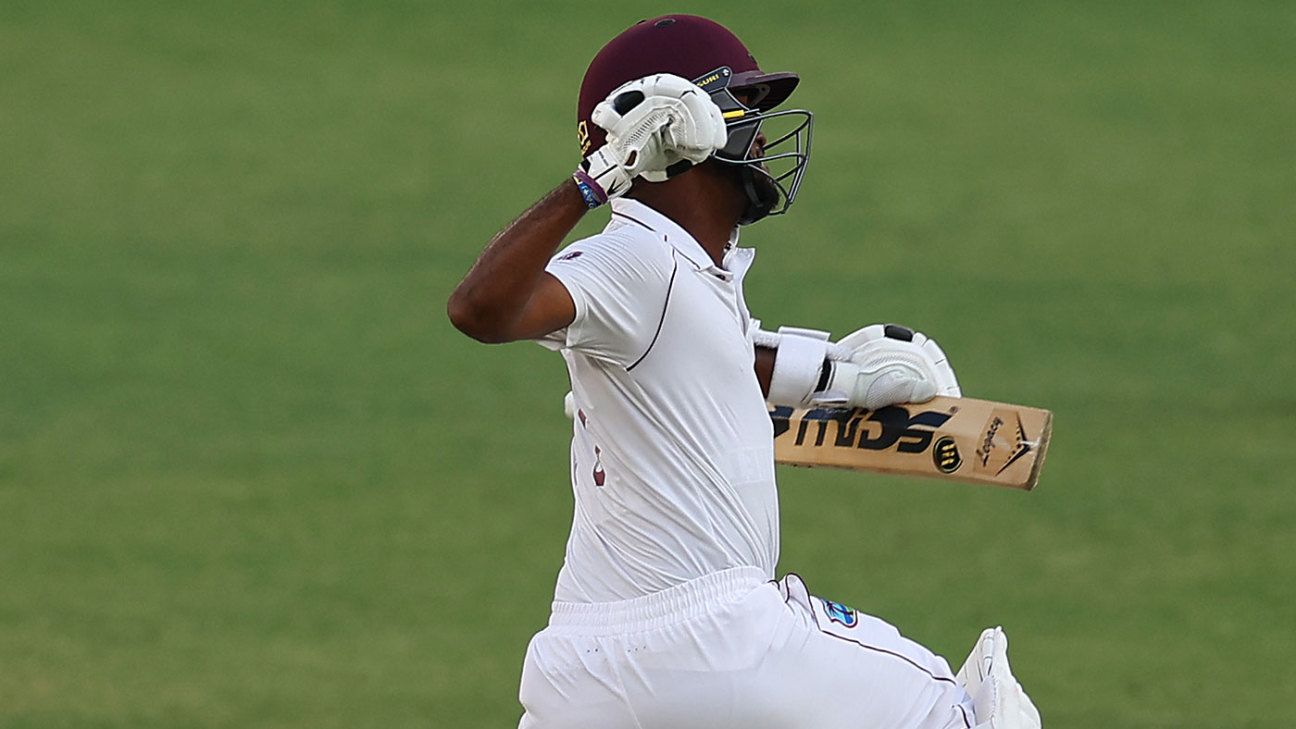 Brathwaite’s hundred defies Australia but Lyon strikes late