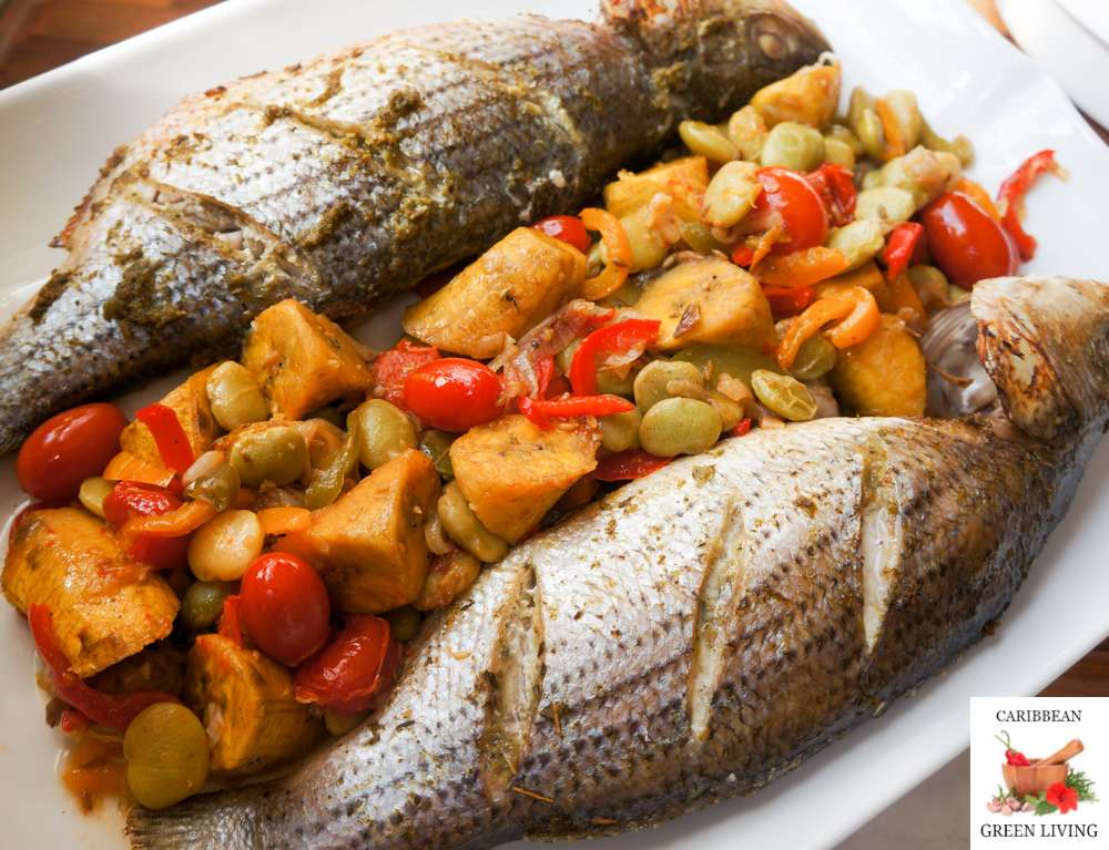 Roasted Sea Bass with Lima Beans, Peppers, and Plantains: A