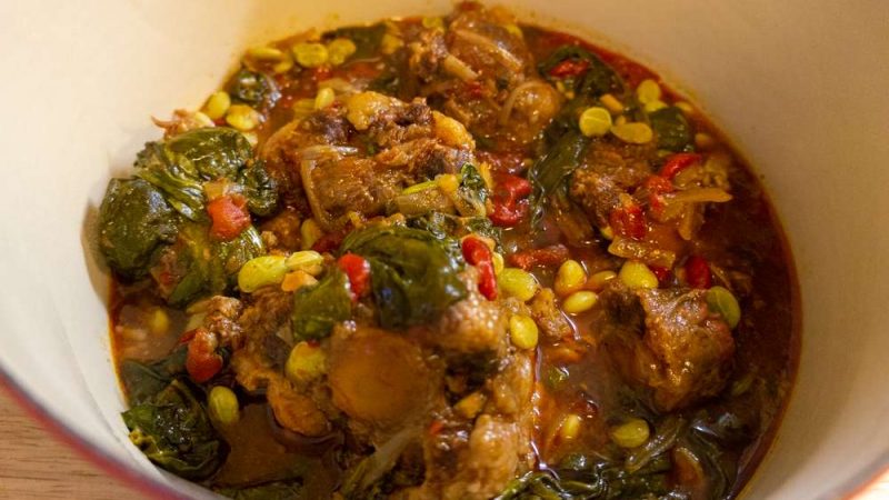 Slow Cooker Oxtail Stew with Lima Beans and Spinach