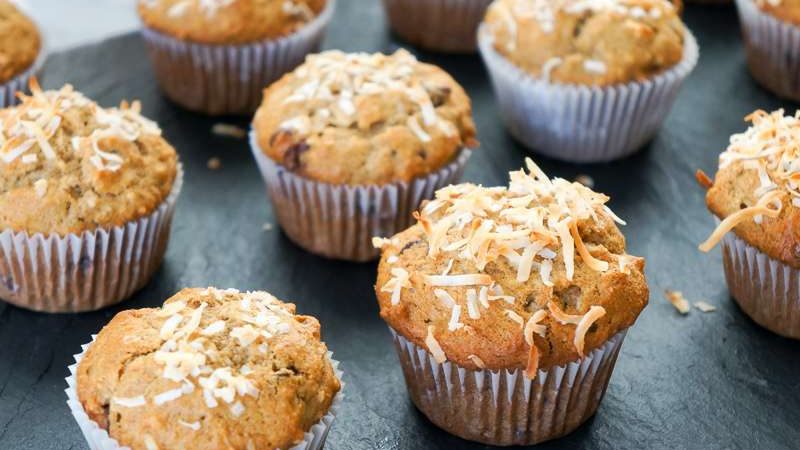 A Crunchy Banana, Cherries, and Coconut Muffins recipe you’ll love