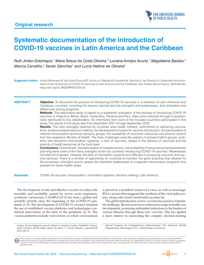 Systematic documentation of the introduction of COVID-19 vaccines in Latin America and the Caribbean [EN/ES]