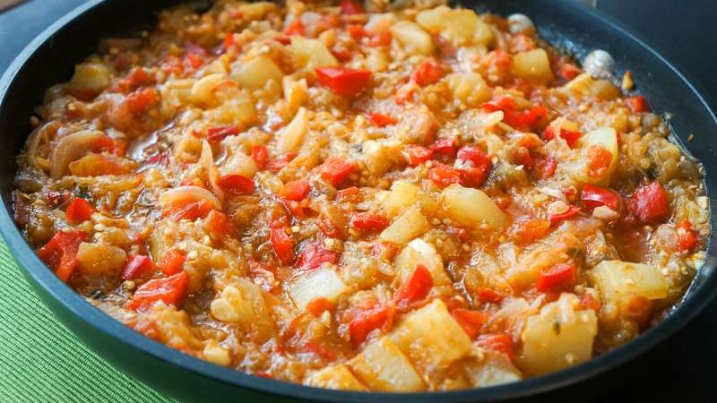Eggplant, Zucchini, and Fresh Tomato Vegetable Stew