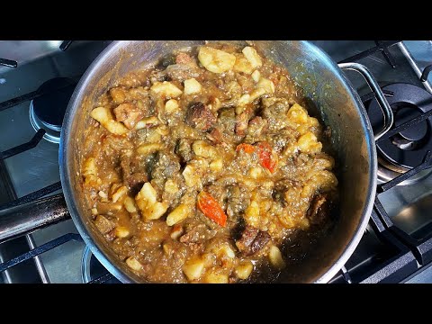 Baigan And Aloo With Stewed Pork | CaribbeanPot.com