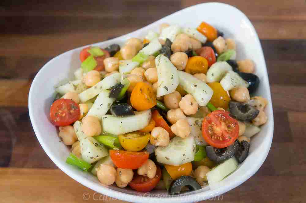 Chickpea Salad With Cucumber, Olive, And Tomato